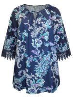 NAVY Floral Paisley Crochet Trim Peasant Blouse Size 16 - 18 - Image 2