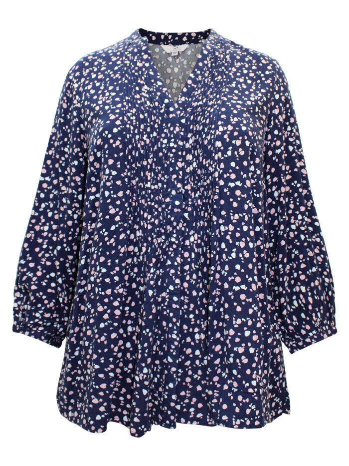 NAVY Printed 3/4 Sleeve Pintuck Blouse Size 14 - 26 - Image 1