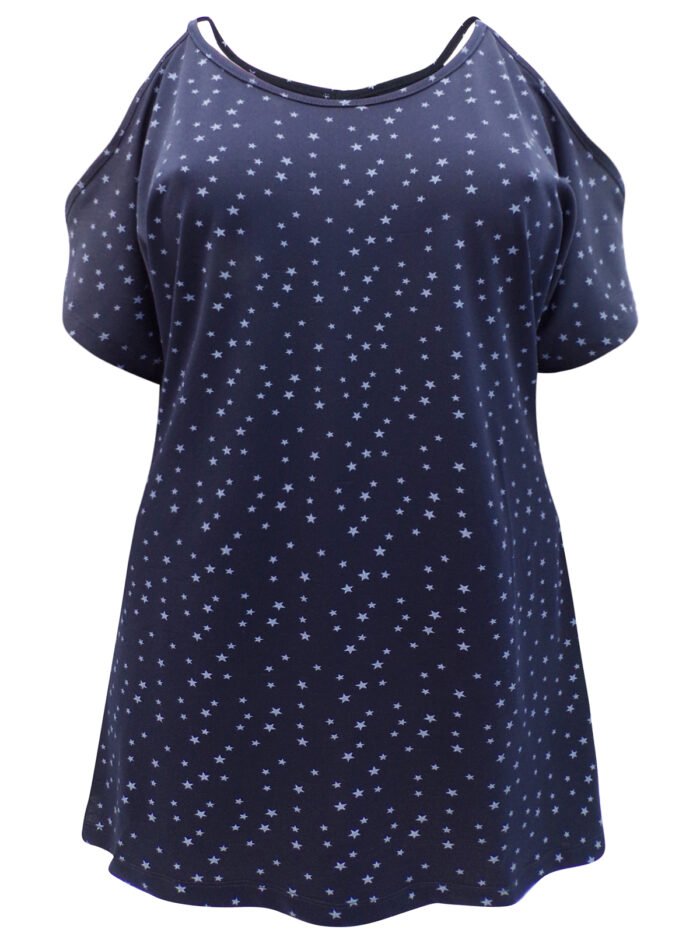 NAVY Tiny Star Print Cutout Shoulder Jersey Tunic Size 16 - Image 1