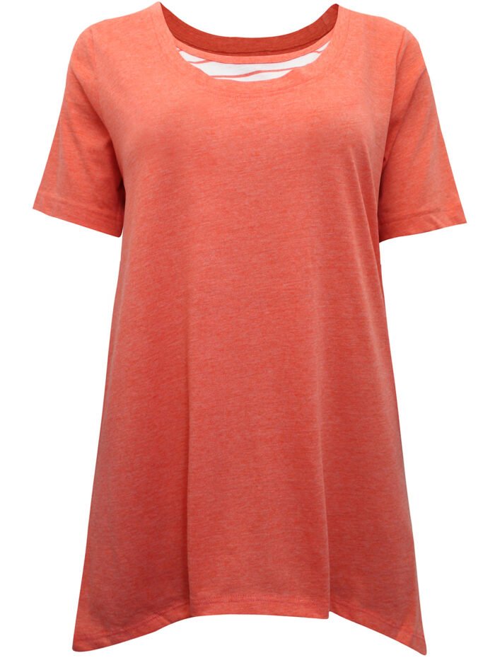 ORANGE Pure Cotton Mock Layer Short Sleeve Top Size 10 - 12 - Image 1