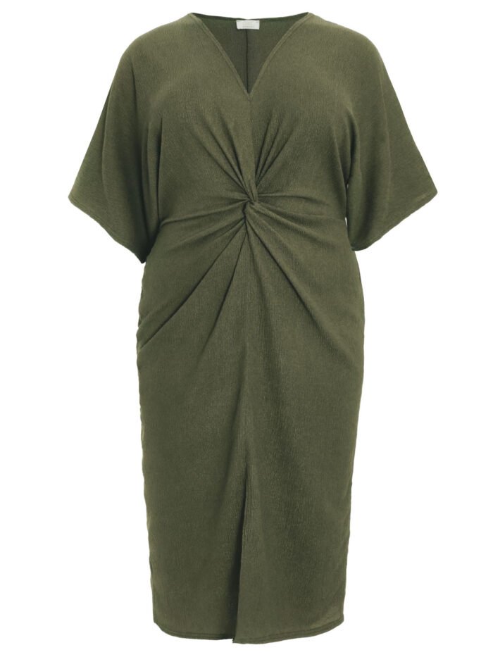 KHAKI Twist Front Textured Midi Dress Size 18 - 26 - Image 1