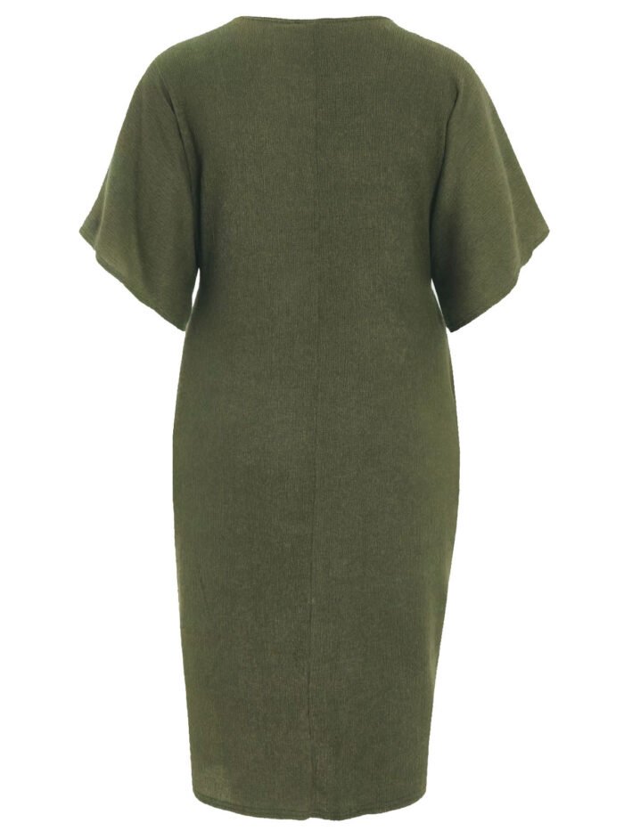 KHAKI Twist Front Textured Midi Dress Size 18 - 26 - Image 3