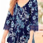 NAVY Floral Paisley Crochet Trim Peasant Blouse Size 16 - 18