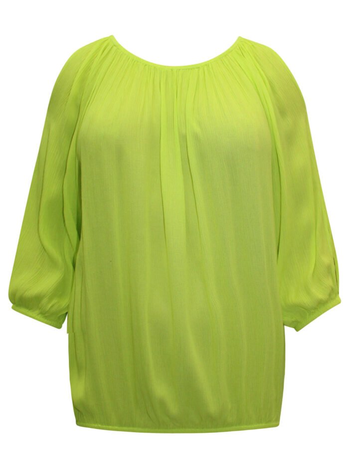 NEON-LIME Crinkle Peasant Bubble Hem Top Size 16 - 24 - Image 2