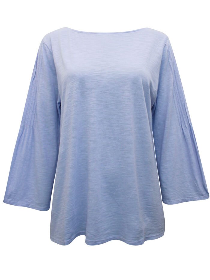 SKY-BLUE Pure Cotton Pintuck Sleeve Top Size 10 - 18 - Image 1