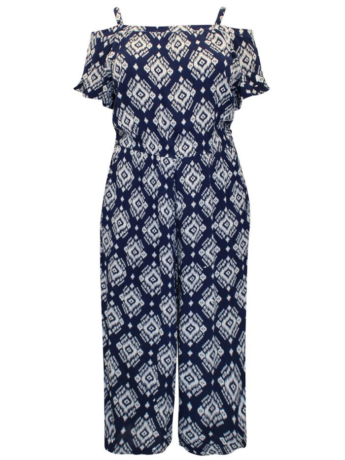 NAVY Printed Crinkle Bardot Jumpsuit Size 10 - 26 - Image 1