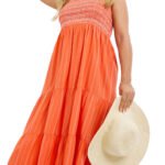 ORANGE Pure Cotton Tiered Bandeau Midi Beach Dress Size 18 - 24