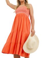 ORANGE Pure Cotton Tiered Bandeau Midi Beach Dress Size 18 - 24
