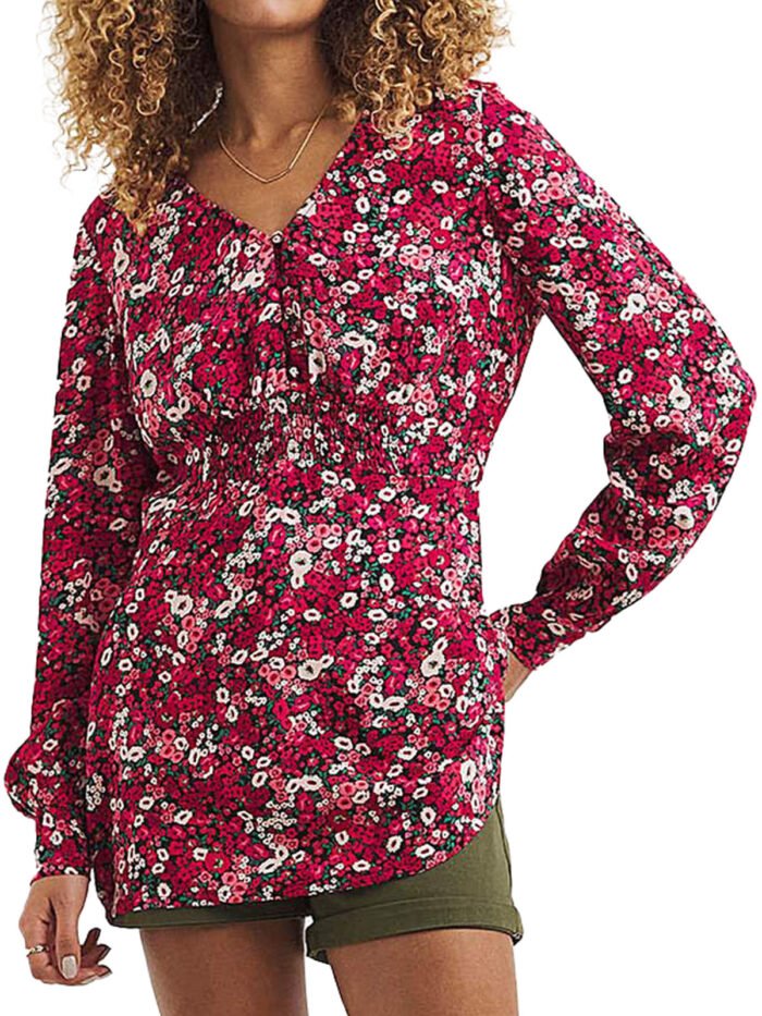 PINK Ditsy Floral Shirred Detail Button Front Blouse Size 20 - 30 - Image 1