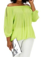 NEON-LIME Crinkle Peasant Bubble Hem Top Size 16 - 24