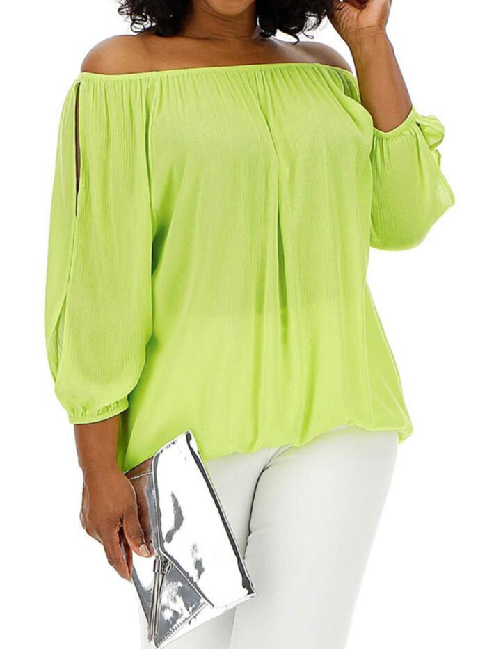 NEON-LIME Crinkle Peasant Bubble Hem Top Size 16 - 24 - Image 1