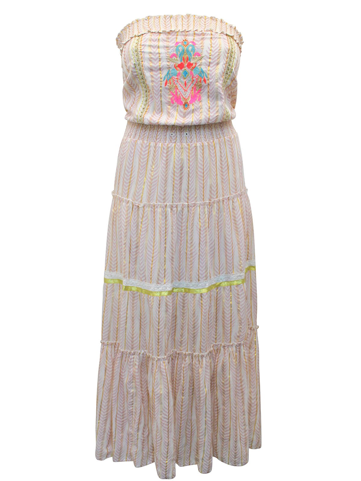 9 PINK Embroidered Bandeau Tiered Maxi Dress Size 10 - 28 - Image 1