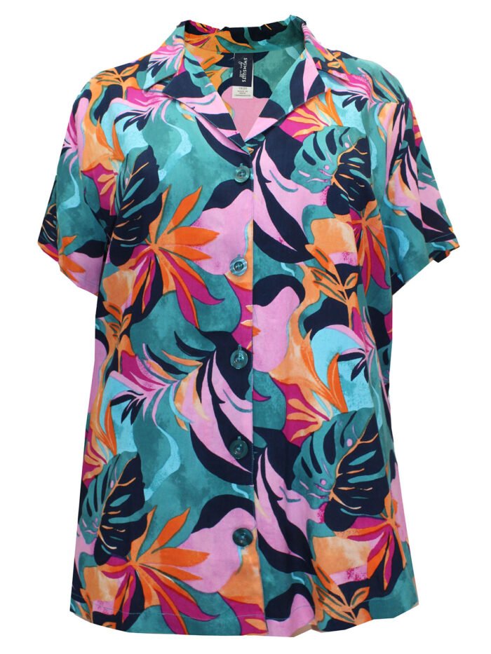 MULTI Tropical Leaf Button Front Beach Shirt Size 16 - 26 - Image 2
