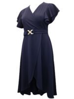 NAVY Flutter Sleeve Buckle Detail Wrap Dress Size 16 - 24 - Image 2