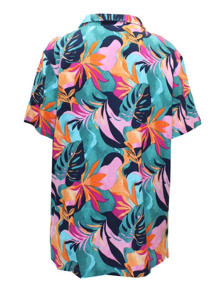 MULTI Tropical Leaf Button Front Beach Shirt Size 16 - 26 - Image 3
