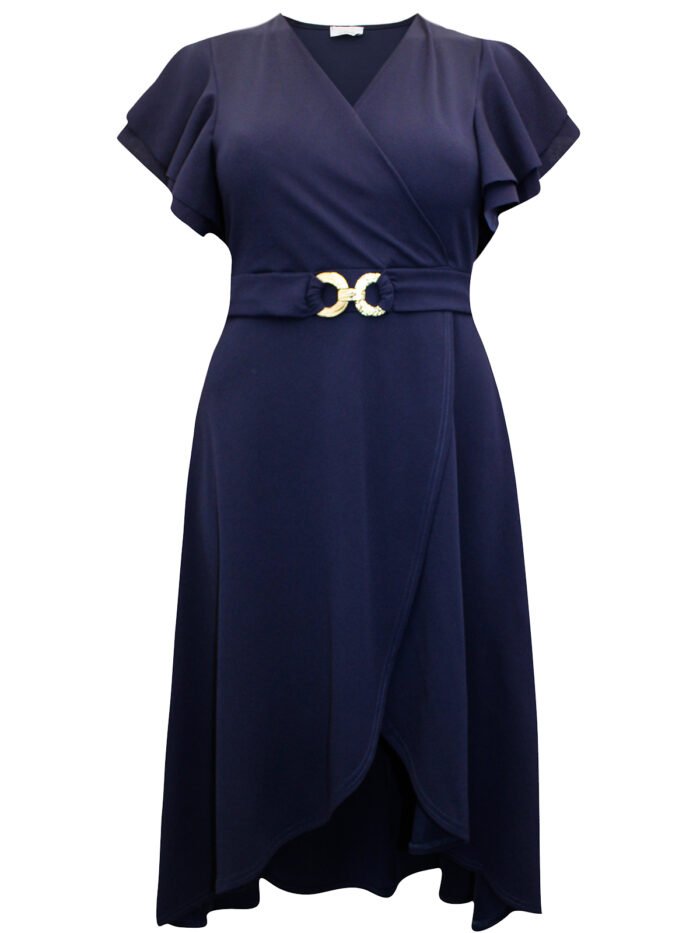 NAVY Flutter Sleeve Buckle Detail Wrap Dress Size 16 - 24 - Image 1
