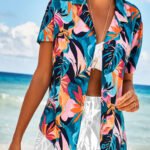 MULTI Tropical Leaf Button Front Beach Shirt Size 16 - 26
