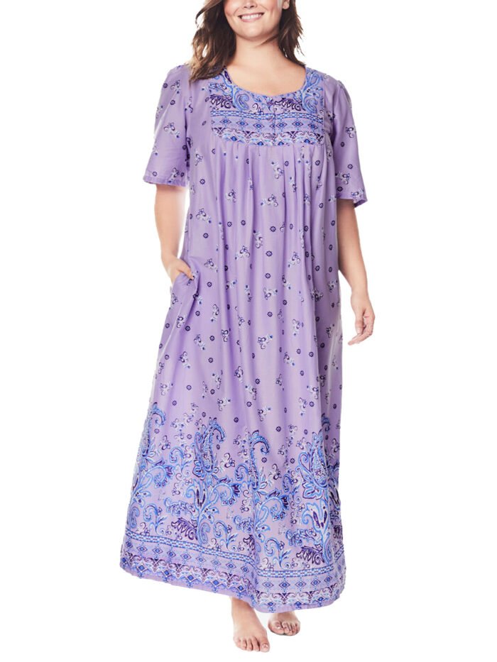 LILAC Border Print Long Pocket Lounge Dress Size 28 - 44 - Image 2