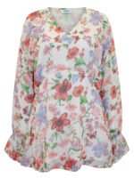 IVORY Floral Print V-Neck Long Sleeve Chiffon Blouse Size 16 - 30 - Image 2