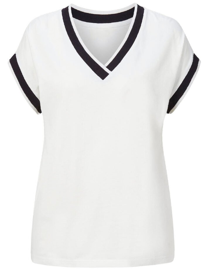 IVORY Contrast Trim V-Neck Top Size 12 - 28 - Image 2