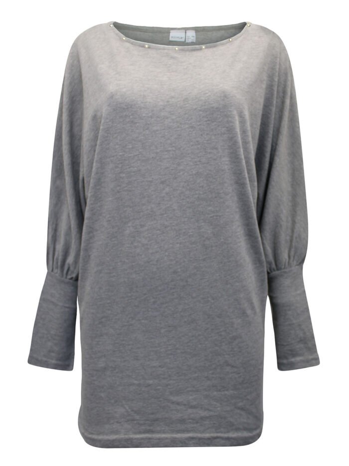 GREY Pure Cotton Pearl Trim Deep Cuff Top Size 10 - 24 - Image 1