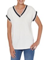 IVORY Contrast Trim V-Neck Top Size 12 - 28