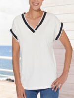 IVORY Contrast Trim V-Neck Top Size 12 - 28 - Image 5