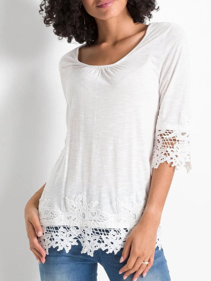 IVORY Crochet Trim 3/4 Sleeve Top Size 22 - 28 - Image 4