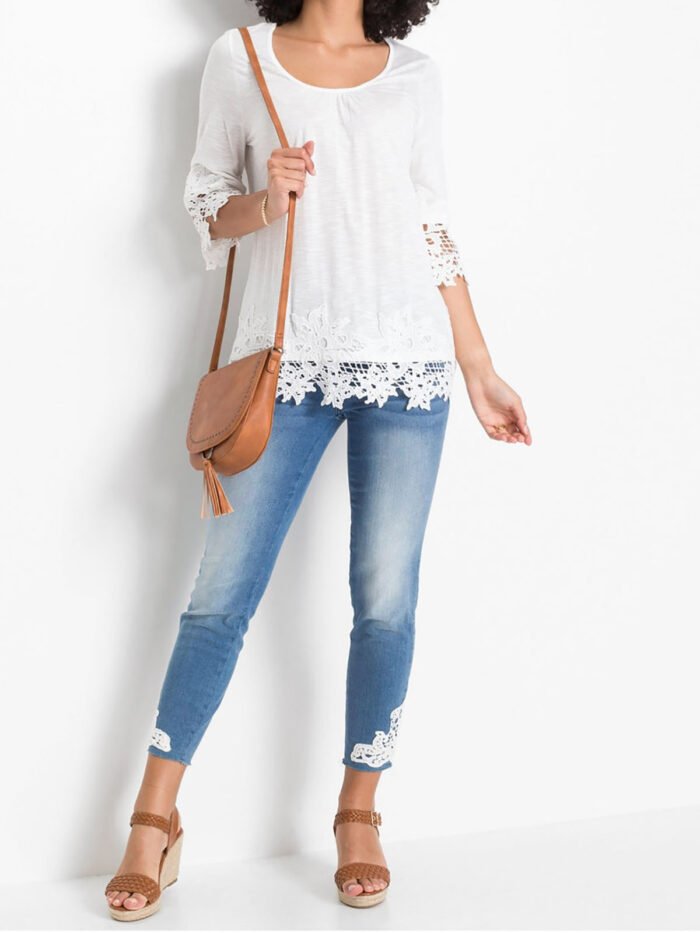 IVORY Crochet Trim 3/4 Sleeve Top Size 22 - 28 - Image 6