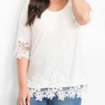 IVORY Crochet Trim 3/4 Sleeve Top Size 22 - 28