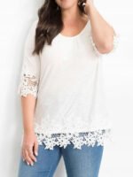 IVORY Crochet Trim 3/4 Sleeve Top Size 22 - 28