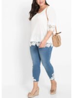 IVORY Crochet Trim 3/4 Sleeve Top Size 22 - 28 - Image 9