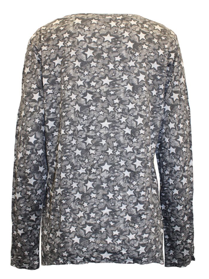 GREY Cotton Blend Star Print Hanky Hem Crinkle Tunic Size 10 - 28 - Image 3