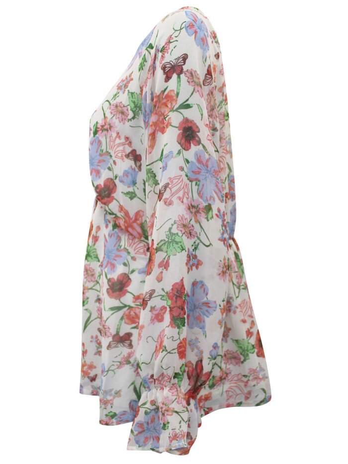 IVORY Floral Print V-Neck Long Sleeve Chiffon Blouse Size 16 - 30 - Image 3