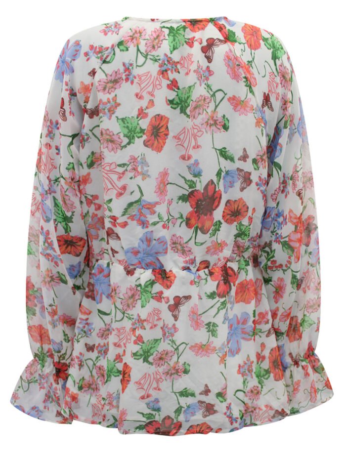 IVORY Floral Print V-Neck Long Sleeve Chiffon Blouse Size 16 - 30 - Image 4
