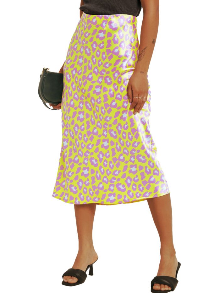 LIME Animal Pull On Premium Satin Midi Skirt Size 16-32 - Image 1