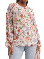 IVORY Floral Print V-Neck Long Sleeve Chiffon Blouse Size 16 - 30