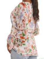 IVORY Floral Print V-Neck Long Sleeve Chiffon Blouse Size 16 - 30 - Image 6