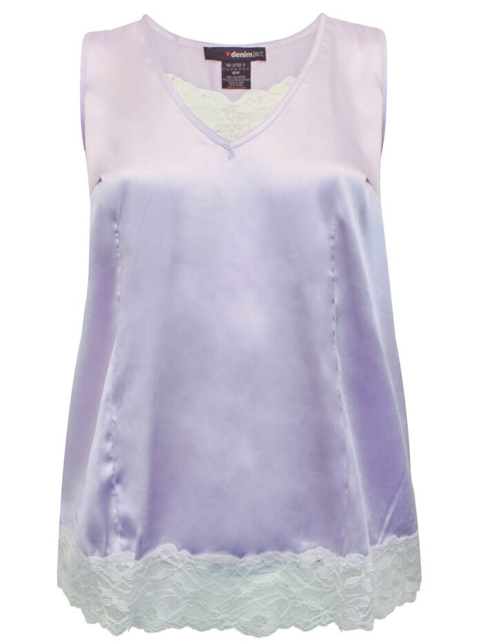 LILAC Lace Trim Satin Tank Top Size 14 - 30 - Image 1