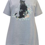 GREY Cotton Rich Floral Cat Print Top Size 14 - 24