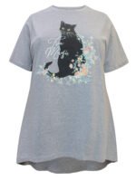 GREY Cotton Rich Floral Cat Print Top Size 14 - 24