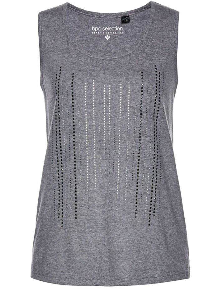 GREY Pure Cotton Rhinestone Vest Top Size 10 - 32 - Image 2