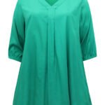 GREEN V-Neck Blouson Sleeve Tunic Size 16 -34