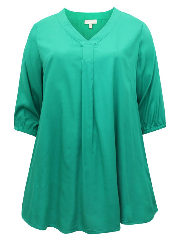 GREEN V-Neck Blouson Sleeve Tunic Size 16 -34 - Image 1