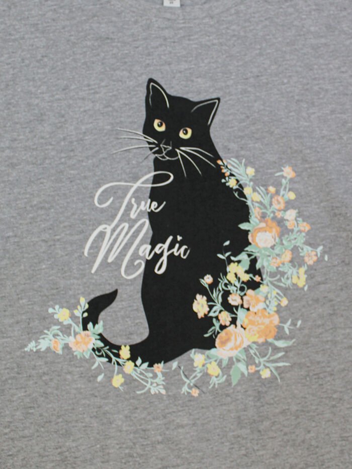 GREY Cotton Rich Floral Cat Print Top Size 14 - 24 - Image 4
