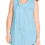 LIGHT-BLUE Beaded Tie Cowl Neck Layering Tunic Vest Size 10 - 24