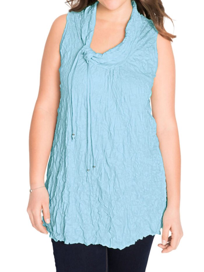 LIGHT-BLUE Beaded Tie Cowl Neck Layering Tunic Vest Size 10 - 24 - Image 1