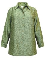 GREEN Vine Print Jacquard Long Sleeve Blouse Size 16- 34