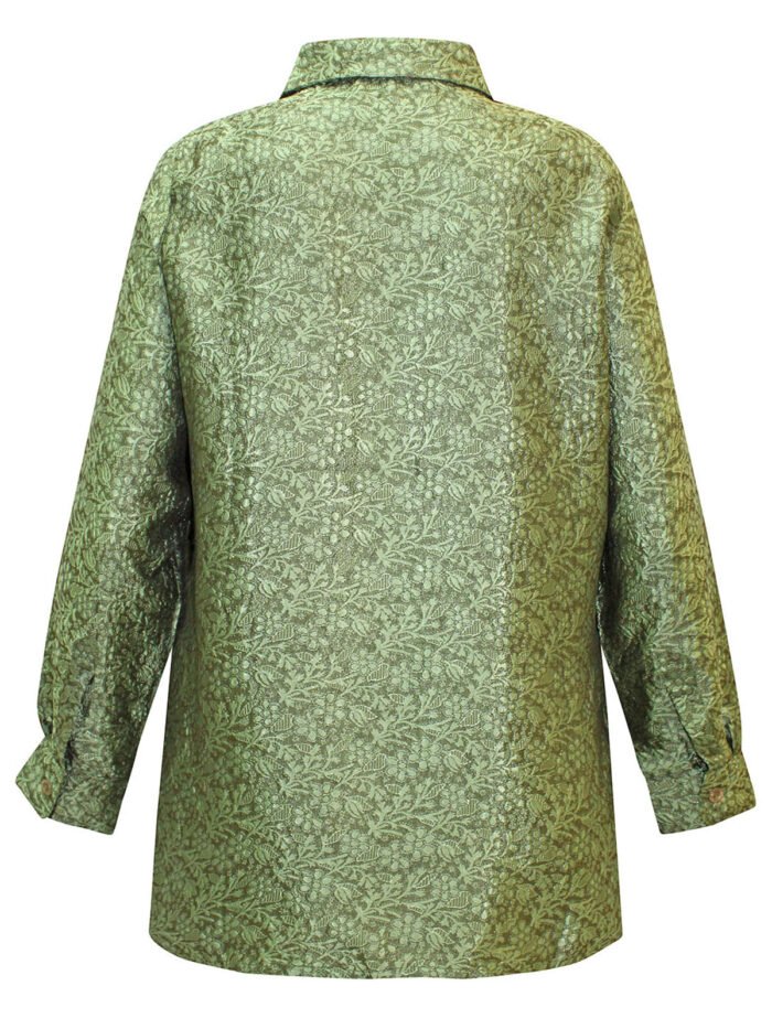 GREEN Vine Print Jacquard Long Sleeve Blouse Size 16- 34 - Image 3