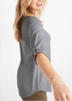 GREY Cotton Rich Roll Sleeve Henley Top Size 10 -32 - Image 3